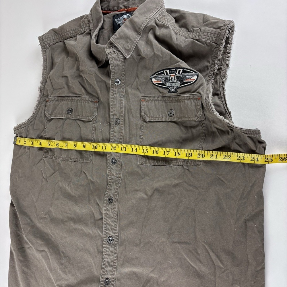 Harley Davidson‎ 2XL Sleeveless Button Down Shirt Vest Patch Mechanic XXL Brown - Picture 7 of 11